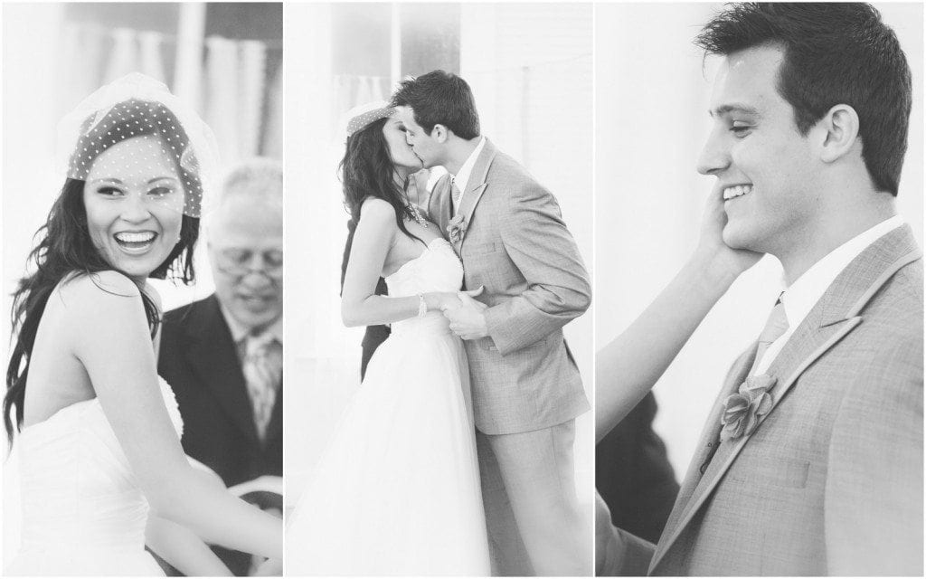 Bride and groom kiss at the end of their Star Hill Ranch wedding ceremony.
