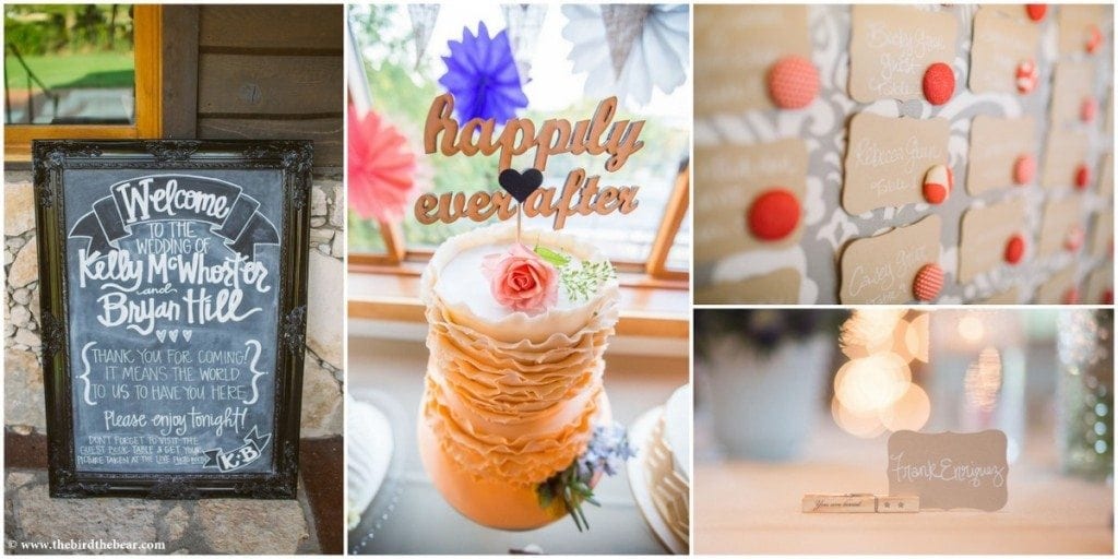 Cake and display at a wedding reception at Camp Lucy.