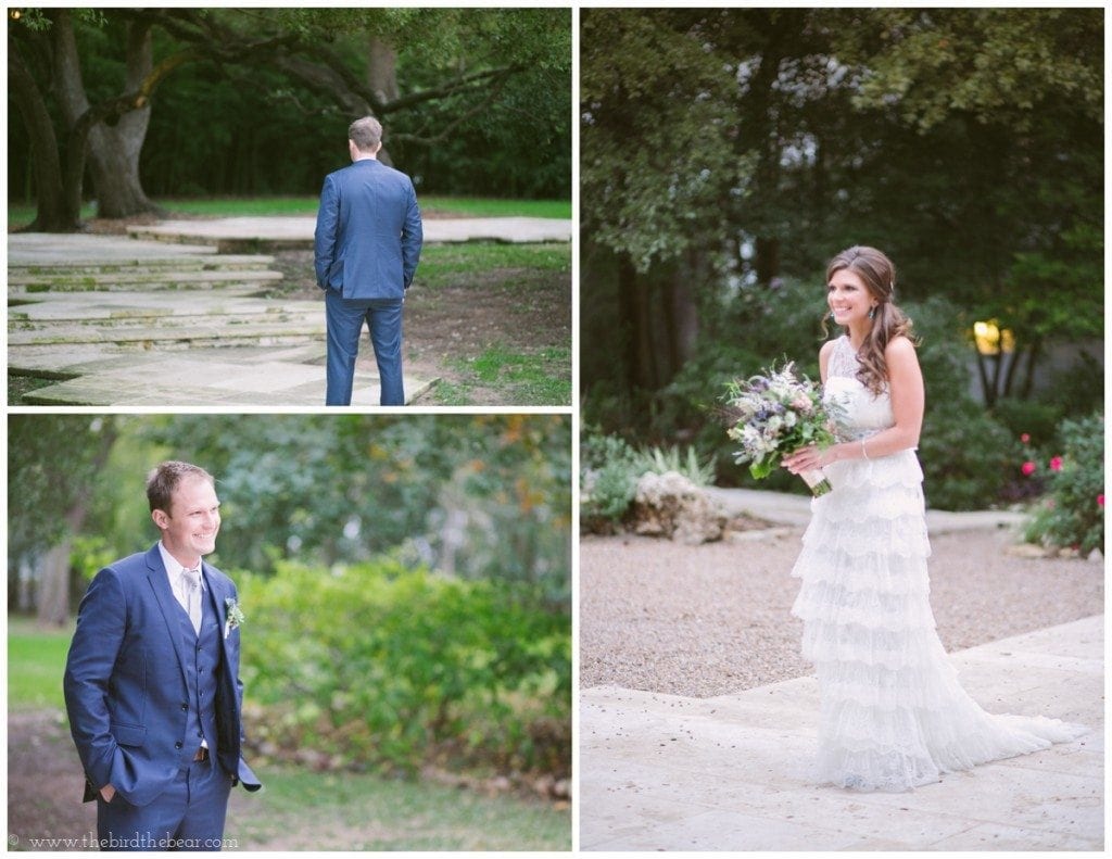 The groom sees his bride for the first time before their wedding at Mercury Hall.