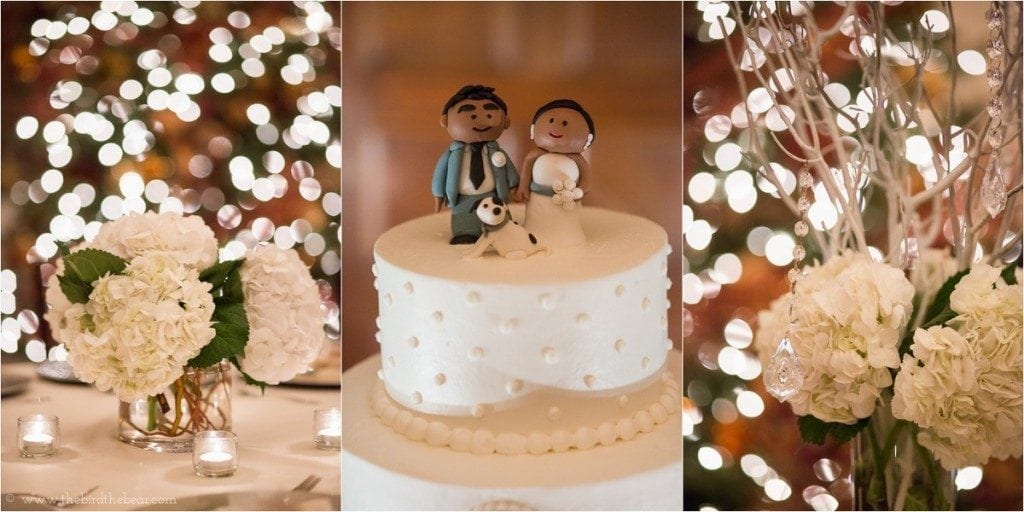 Christmas lights decorate a Houston wedding.