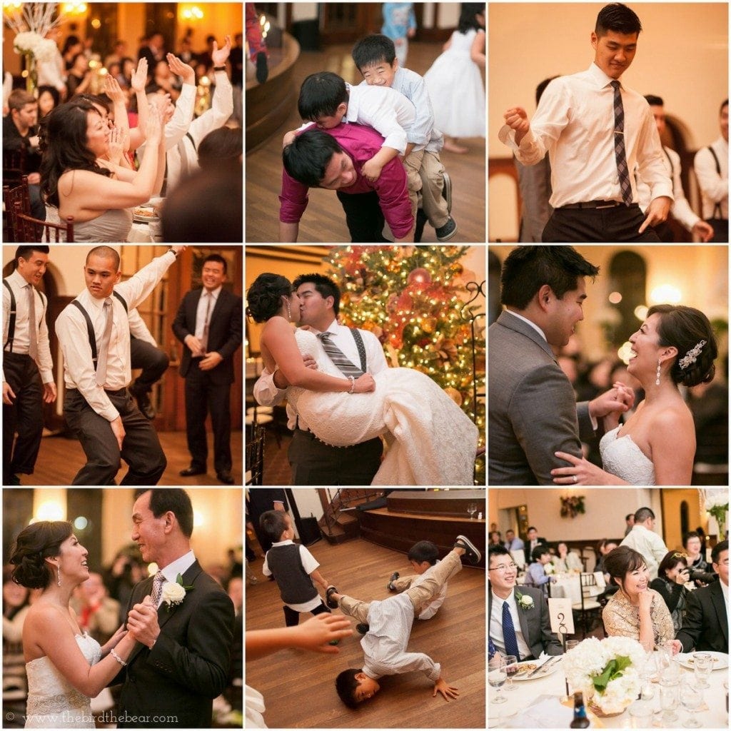 The bridal party dances at the wedding reception in Houston, TX.