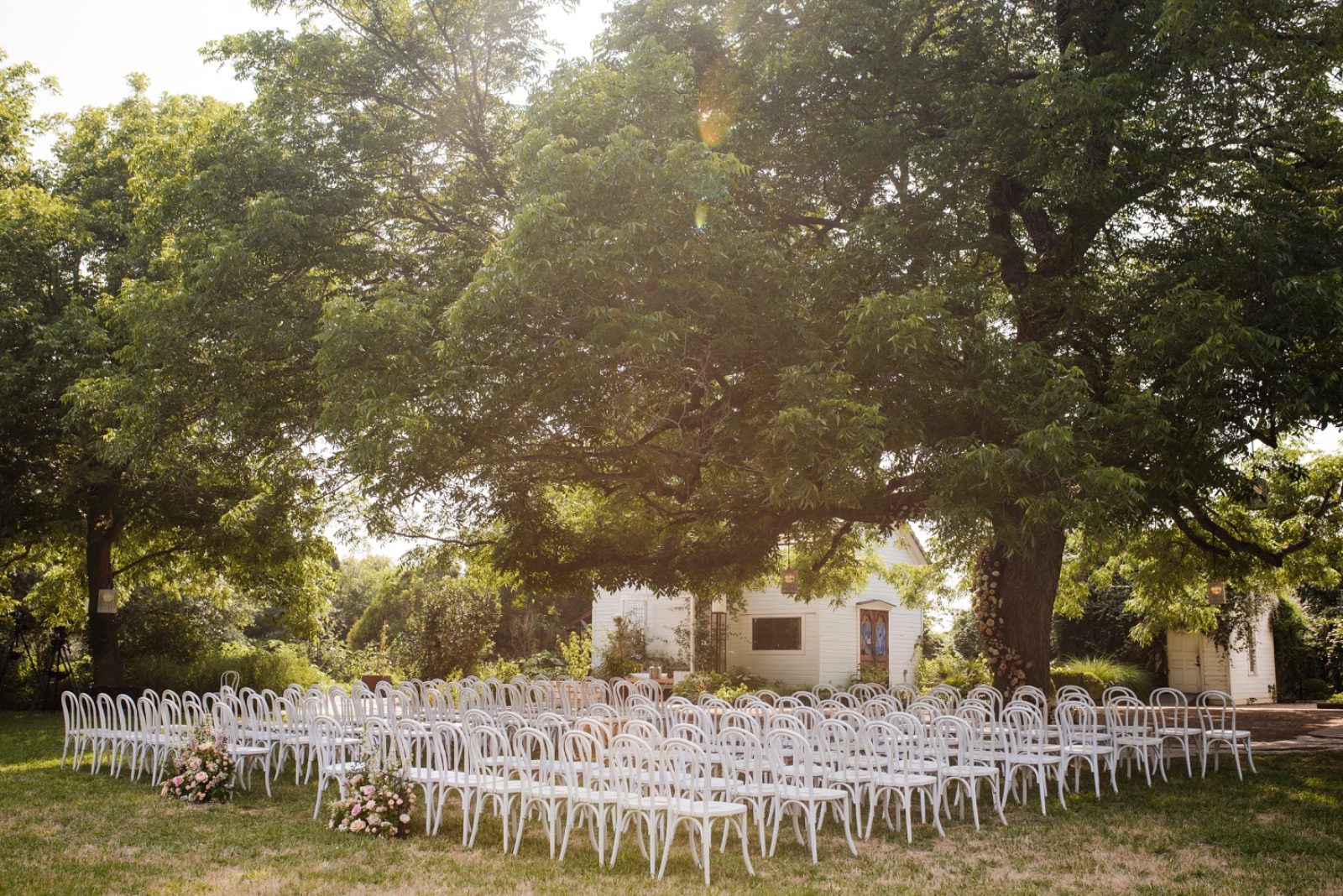 Newlyweds walking back down aisle at completed Barr Mansion ceremony