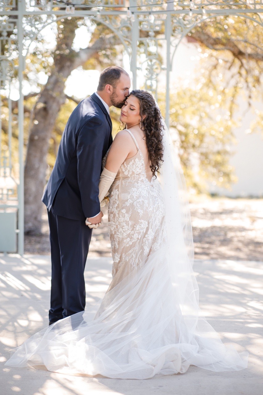 C and C first look moment outside Ma Maison Dripping Springs venue