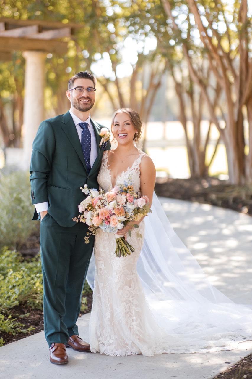 Bride and groom embracing after first look in Georgetown Texas