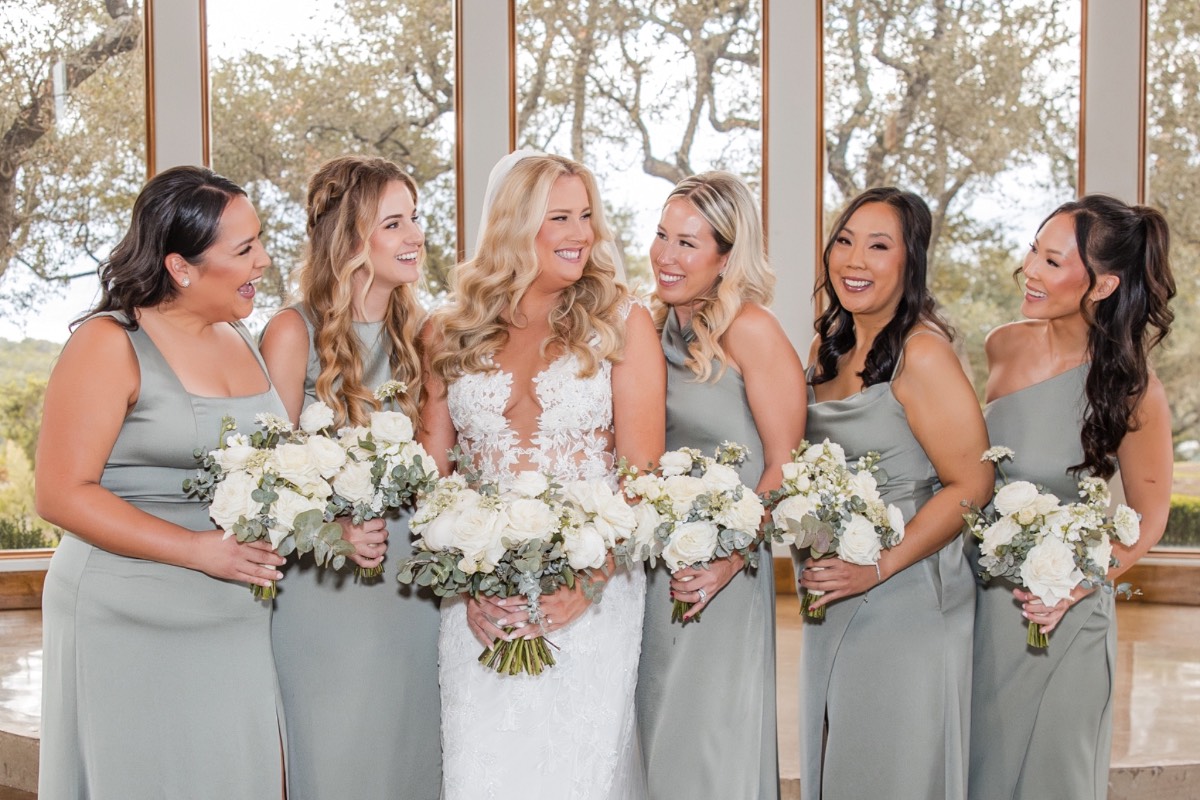 Full bridal portrait in getting ready room at Canyonwood Ridge Dripping Springs