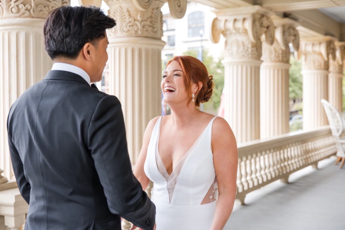 First look moment between K and A at Hotel Ella