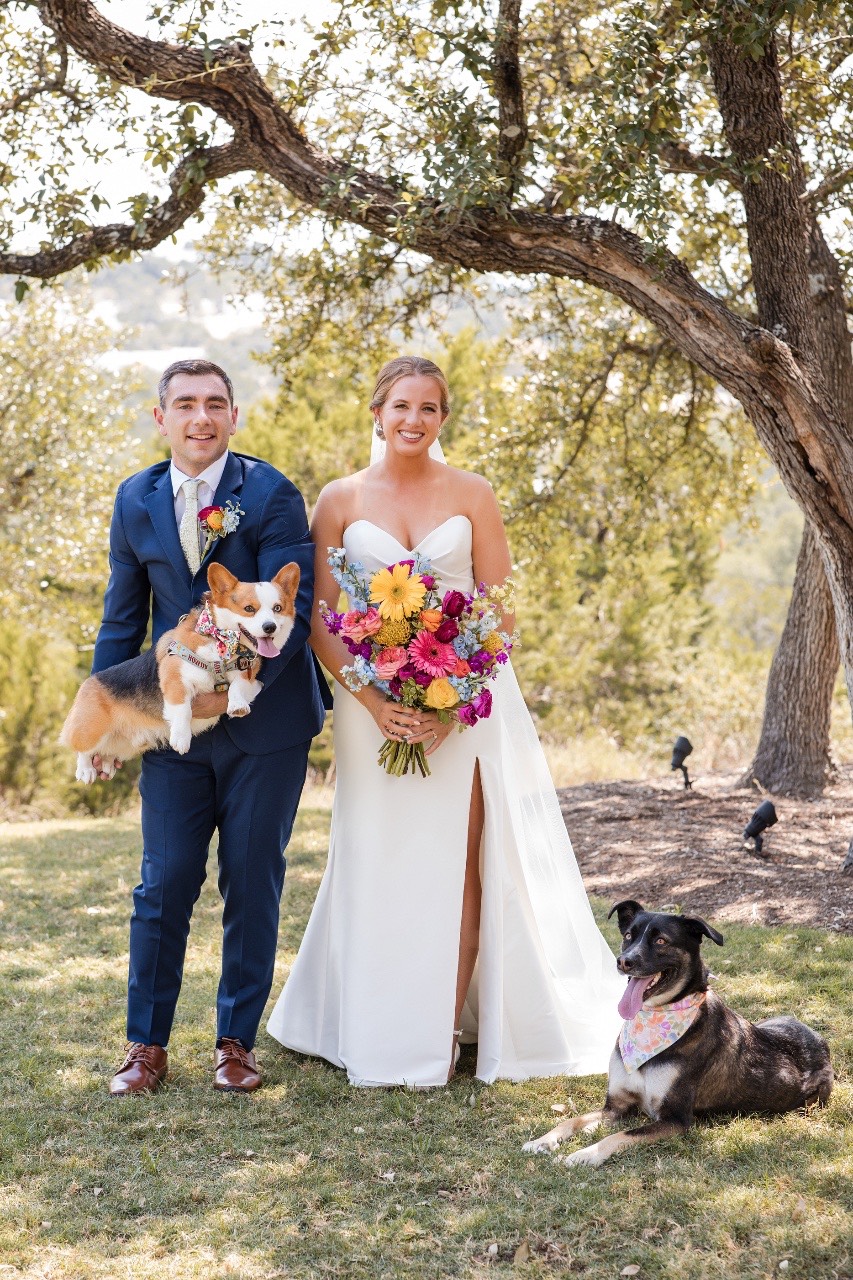 Bride A walking toward M for their first look at this Hill Country wedding venue