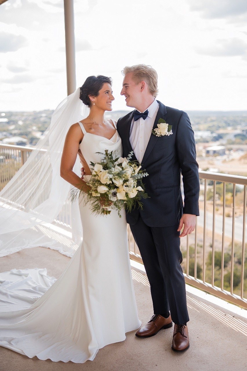 Groom's reaction during first look at Retreat at Balcones Springs wedding