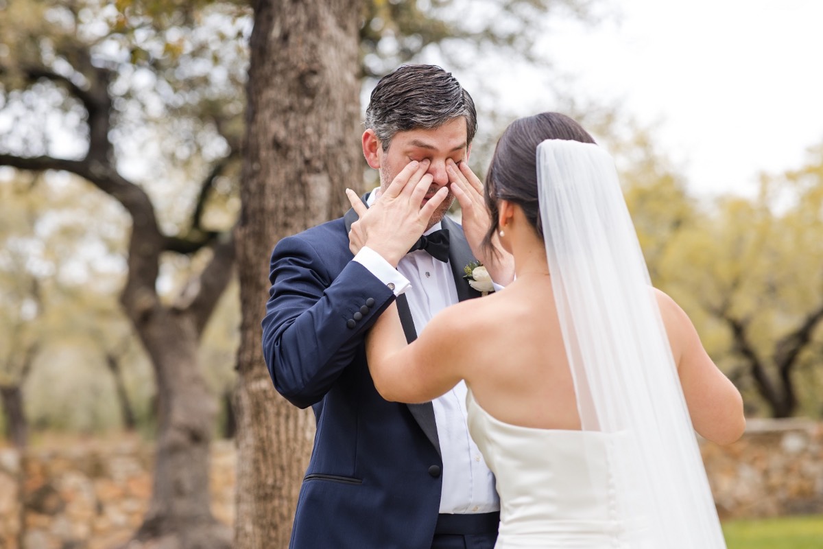 K and J saying their vows during Addison Grove wedding ceremony in Austin