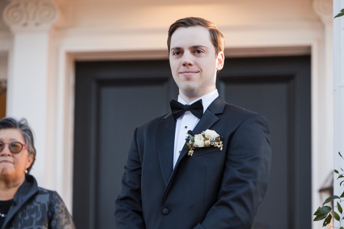 Tears of joy during J and R's first look moment