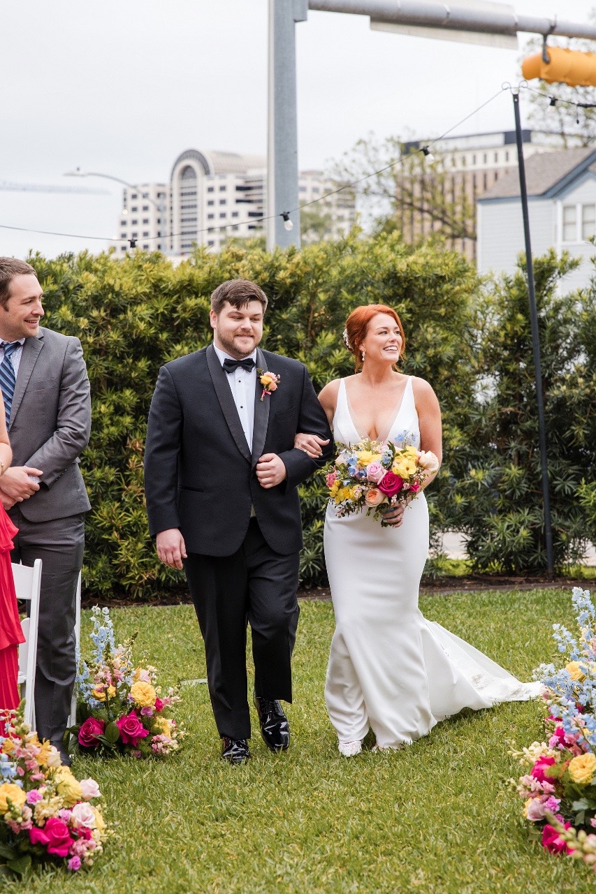 Hotel Ella wedding ceremony setup with decorated aisle