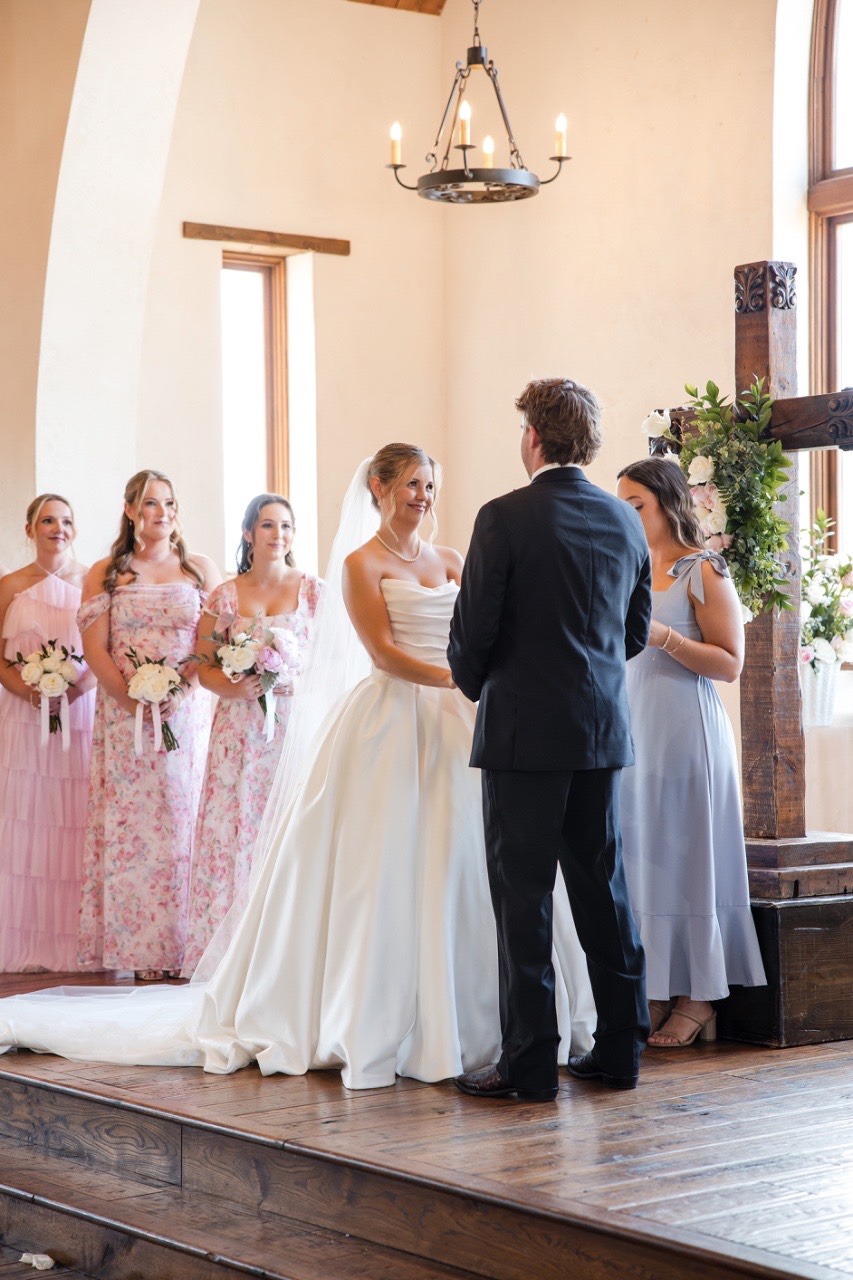 Bride and groom romantic portrait at Hidden River Ranch wedding