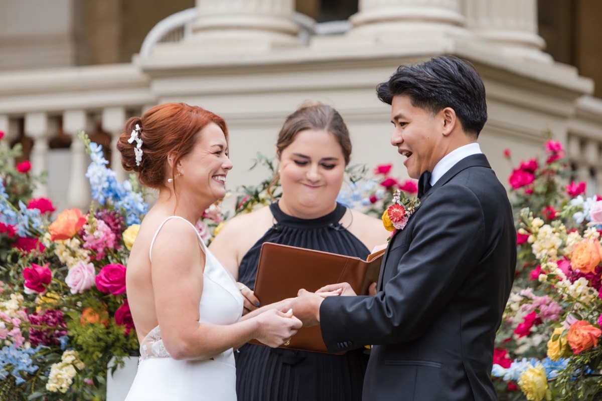 Groom waiting at altar for bride at Hotel Ella wedding