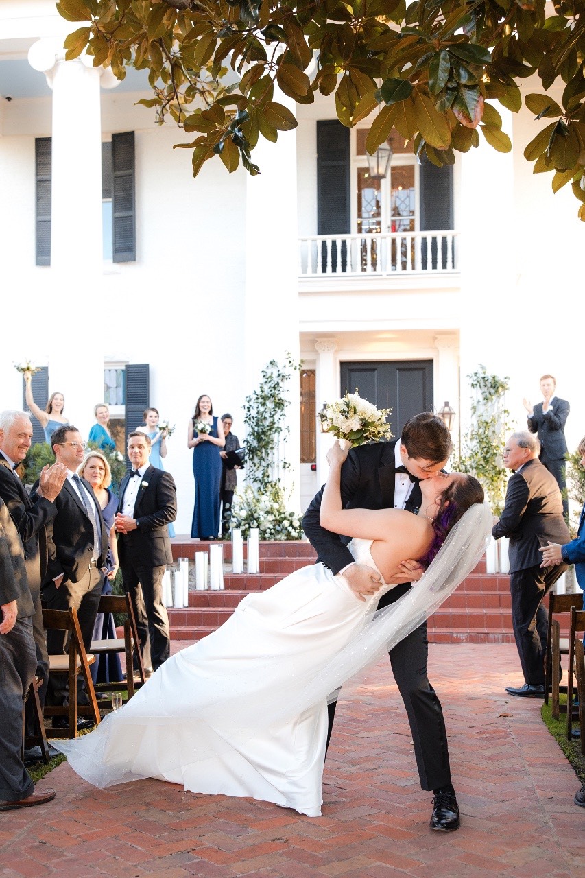 Full ceremony view at elegant Woodbine Mansion in Texas