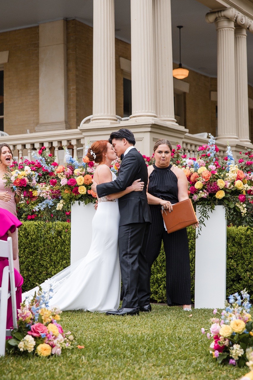 Wedding ceremony officiant at Hotel Ella in Austin