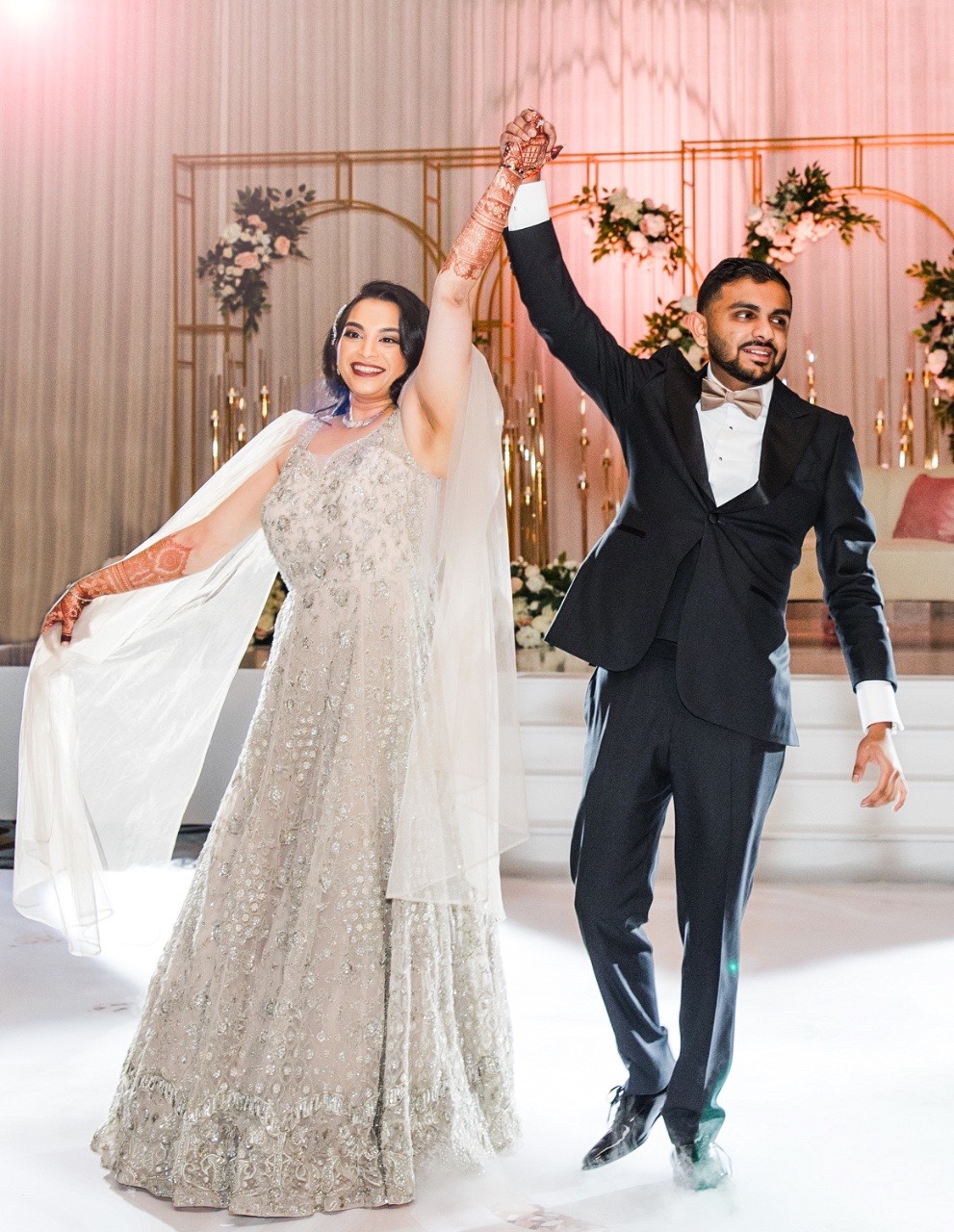 Guests celebrating as bride and groom leave ceremony at Austin venue