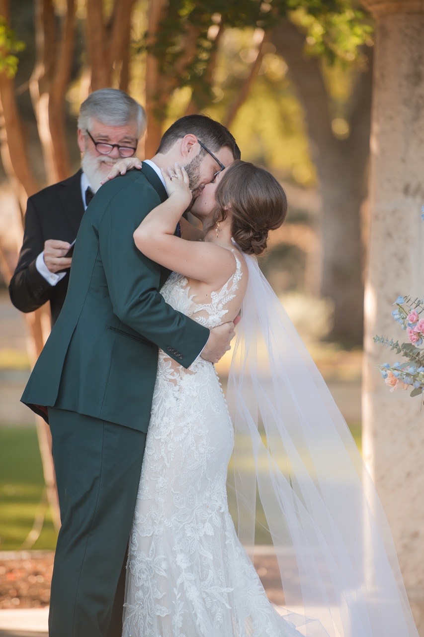 D and J laughing together during portrait session at Garey House