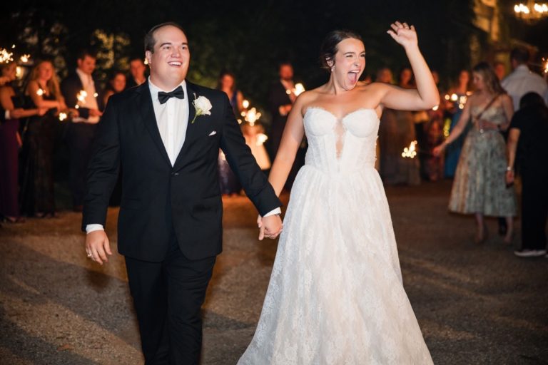 Bride and groom entrance to reception at Pecan Springs Ranch venue