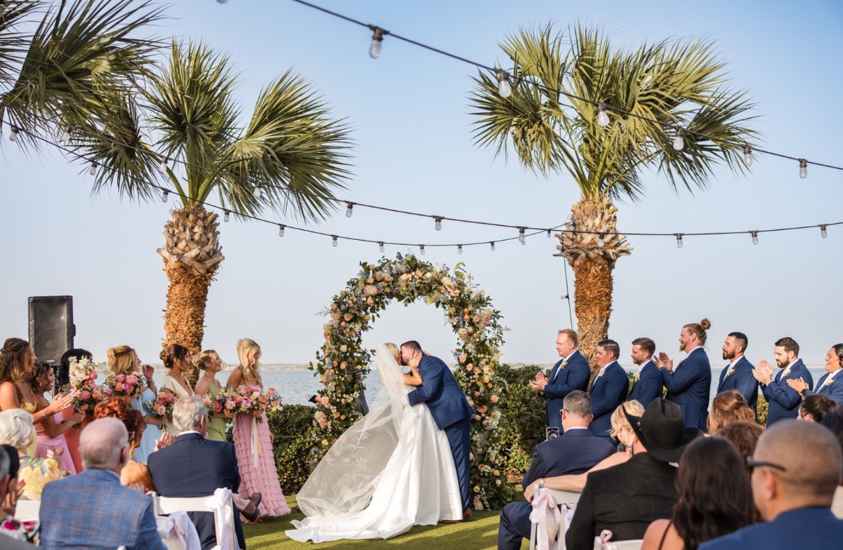 S and A walk together for Horseshoe Bay Resort wedding portraits