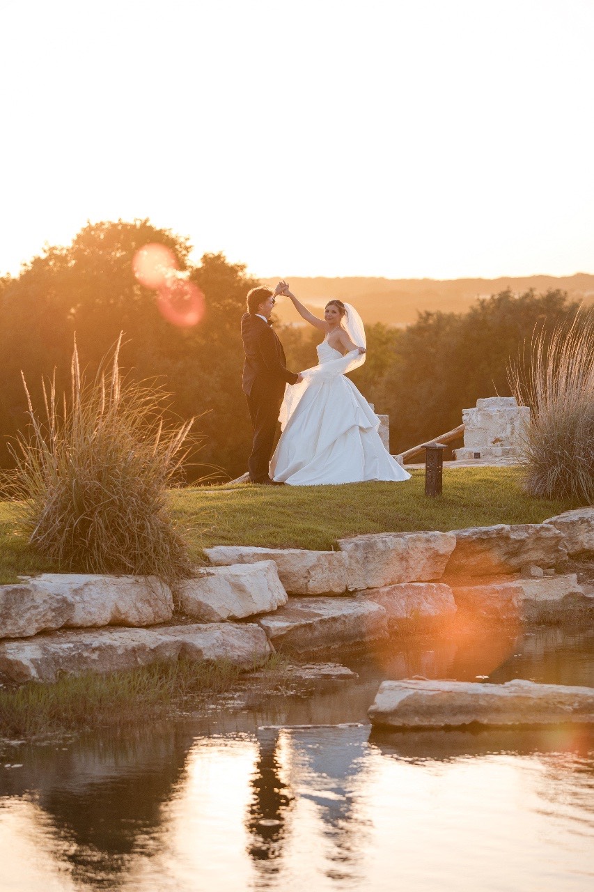 Reception band performing during cocktail hour at Lampasas wedding
