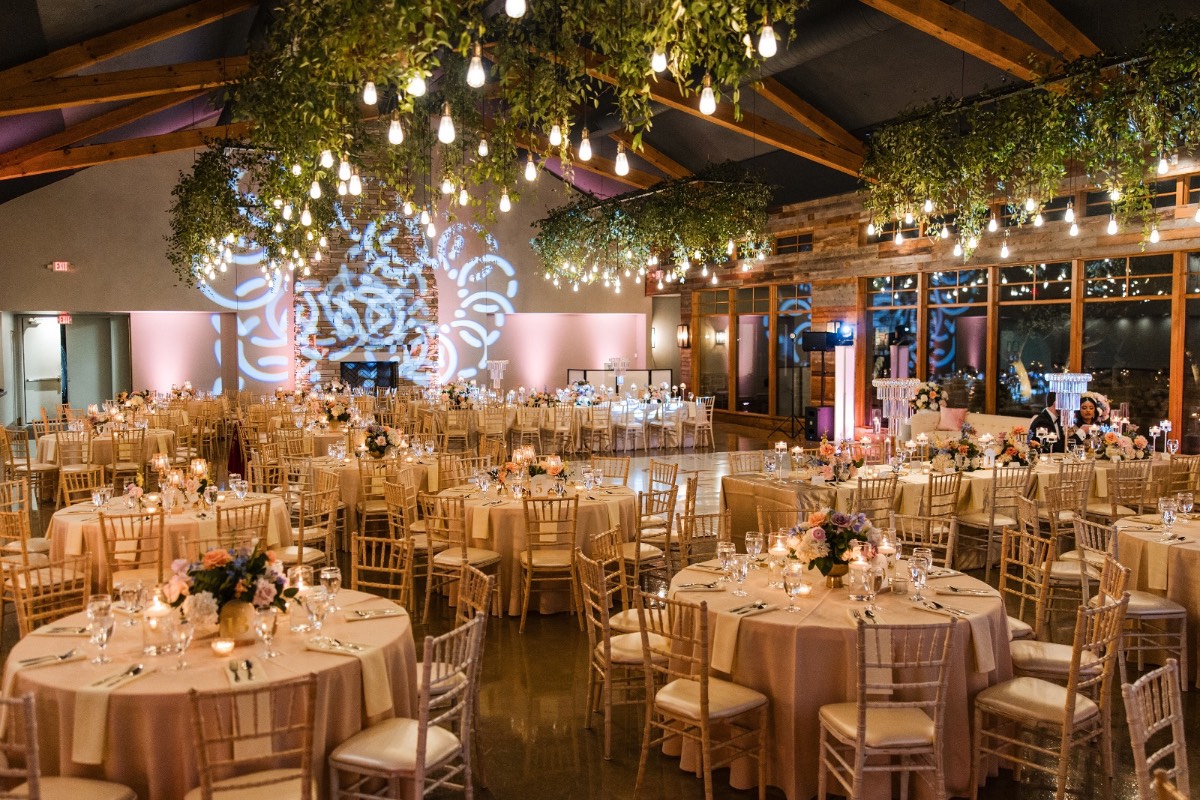 Wedding reception entrance of couple at Canyonwood Ridge