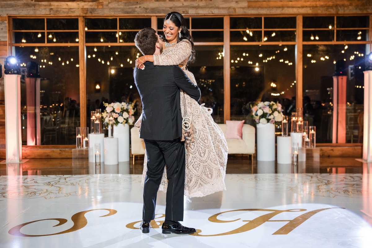 Hirva and Skylar dancing during reception at Dripping Springs venue