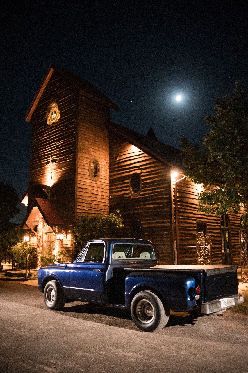 Bride S and groom D leaving Old Glory Ranch as married couple Wimberley