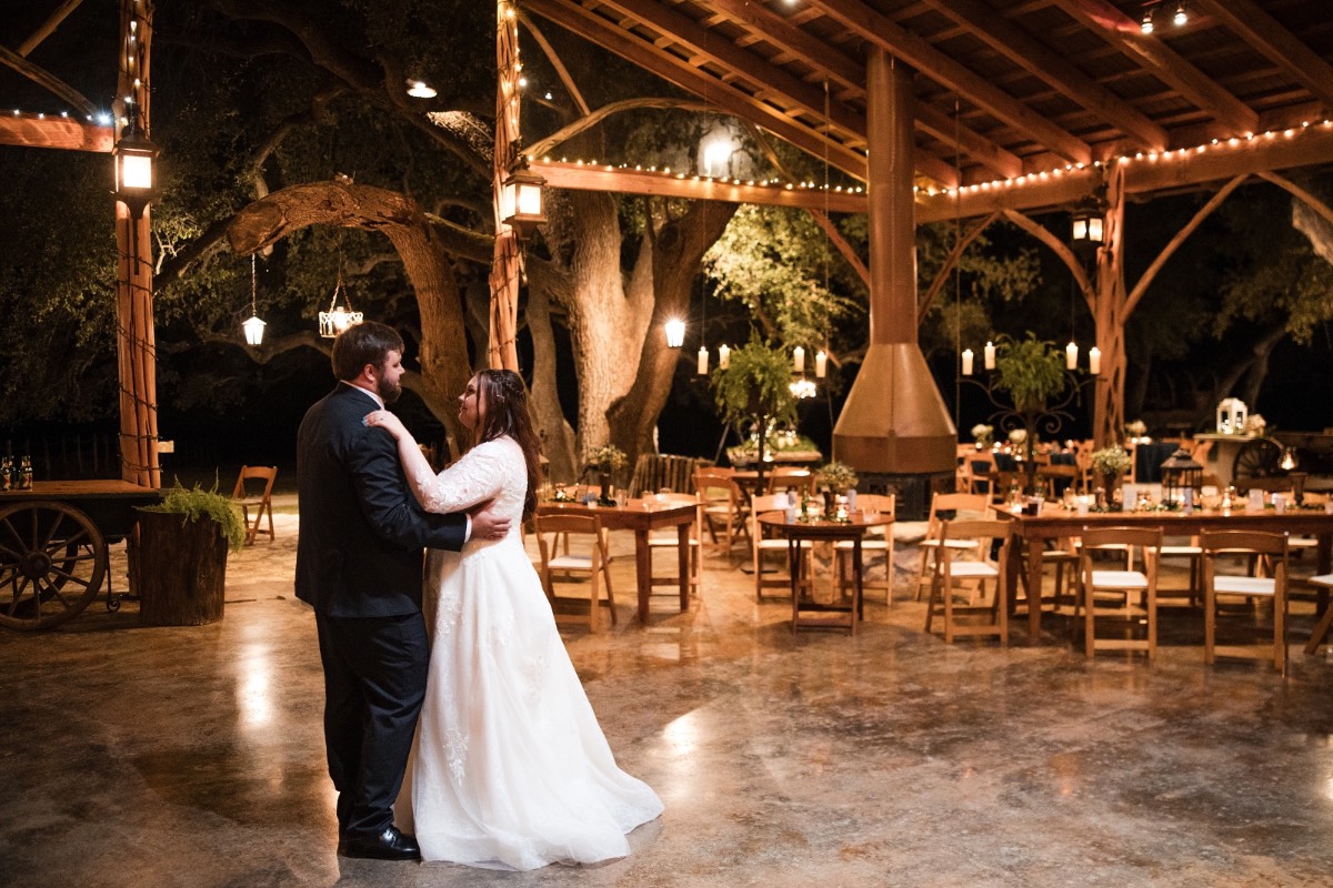 Nighttime celebration of S and D's wedding at Old Glory Ranch Wimberley