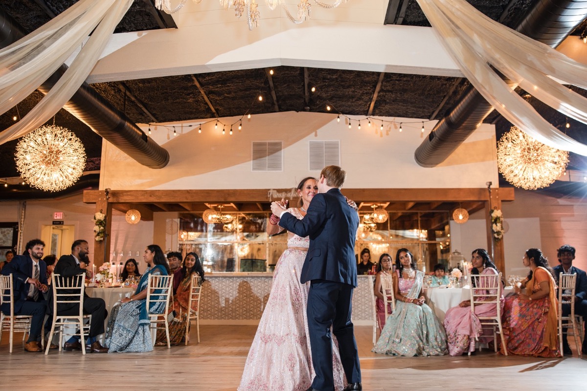 Bride and groom first dance at Two Hearts One Stream wedding reception