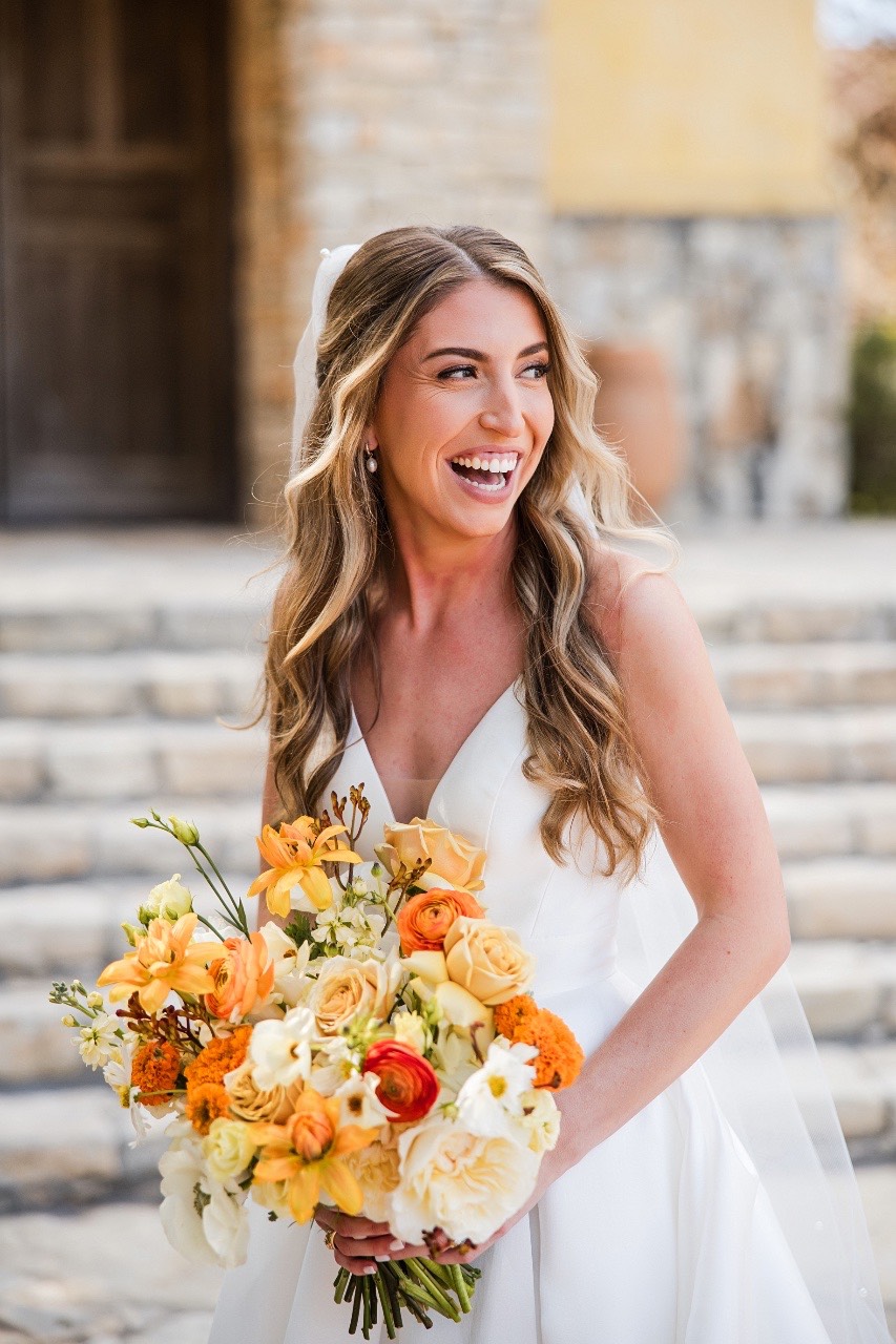 C's wedding bouquet by Wild Bunches florist displayed before ceremony
