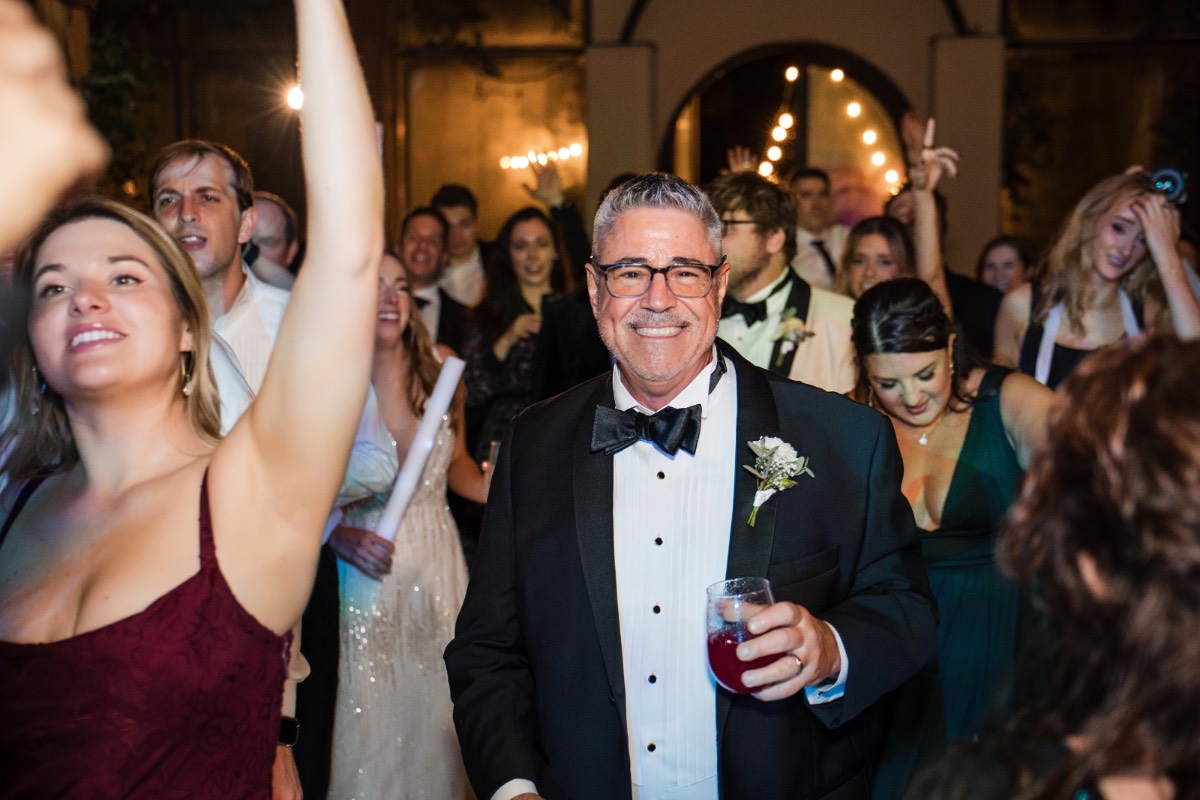 Father of bride toasting couple at Barr Mansion Austin reception.