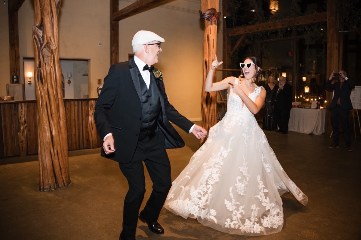 Dancing and celebration continuing through rainy evening at Barr Mansion.